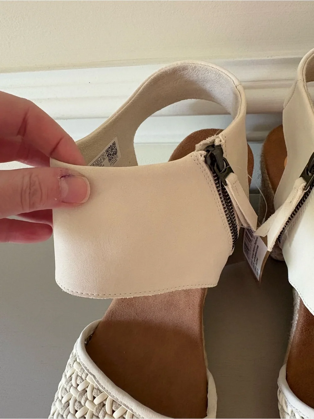 Toms Cream Woven Espadrille Wedge Sandals with Ankle Cuff